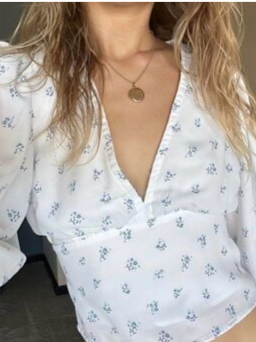 Abercrombie & Fitch Floral White Cottagecore Peasant Blouse